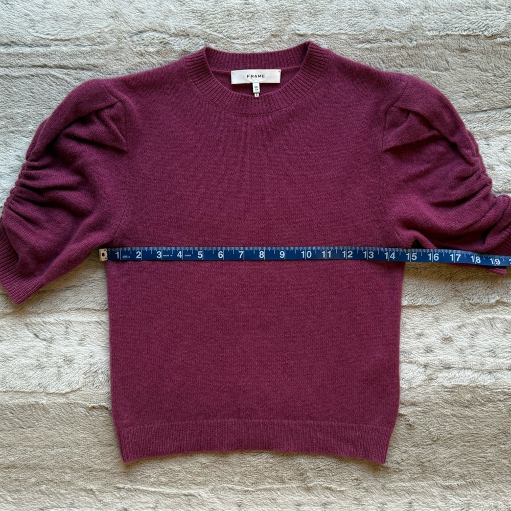 NWOT  FRAME Ruched Sleeve 100% Cashmere Sweater in Dragon Fruit - Picture 6 of 10